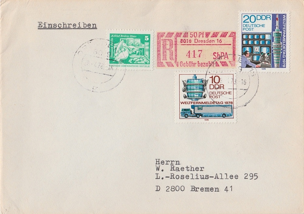 Einschreibbrief vom 28.4.78 mit EM 8016-16 C